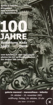 Plakat der Ausstellung: 100 Jahre Bestattung Kada